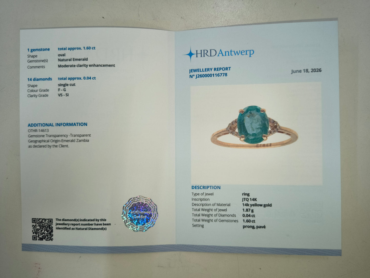1.64 Ct Oval Natural Emerald 14K Gold Ring