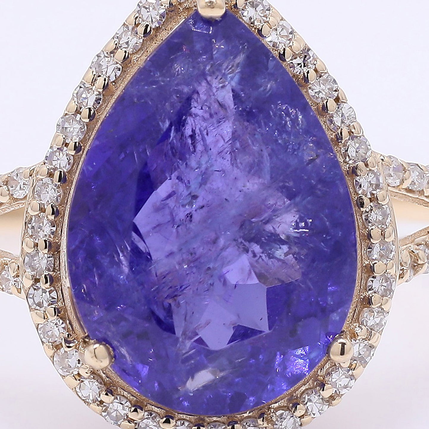 4.04 Ct Pear Mixed Cut Natural Tanzanite 14K Gold Ring