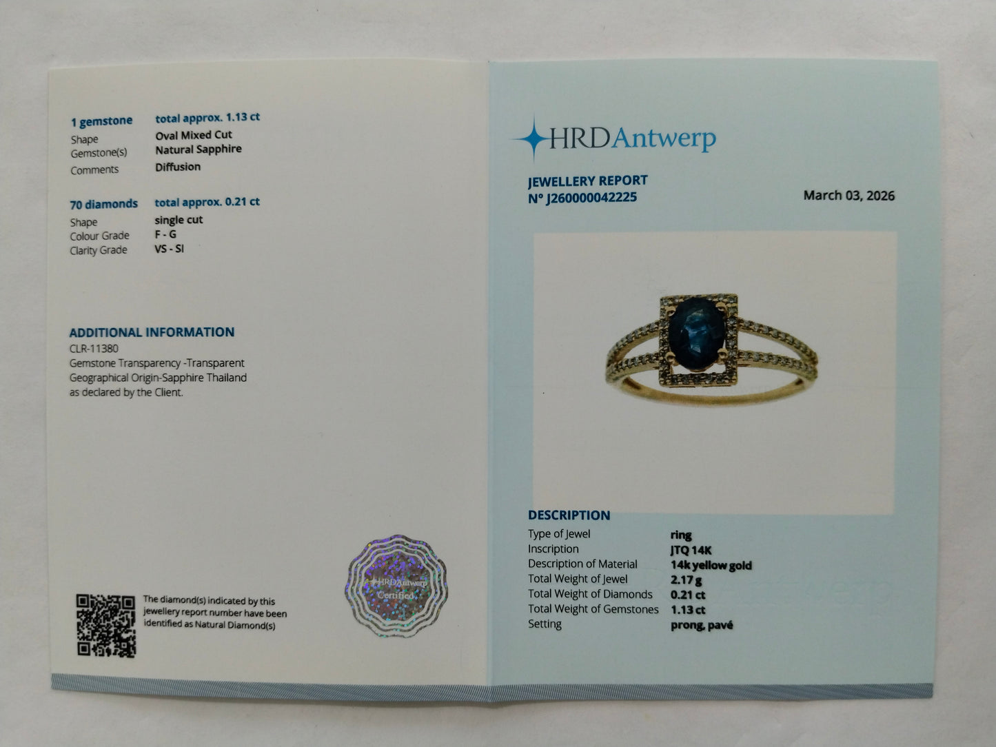 1.34 Ct Oval Mixed Cut Natural Sapphire 14K Gold Ring