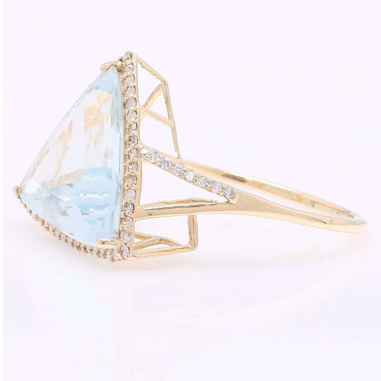 4.30 Ct Triangle Mixed Cut Natural Aquamarine 14K Gold Ring