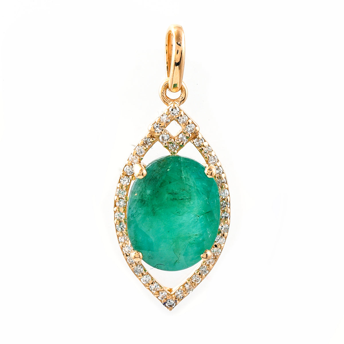 2.81 Ct Oval Mixed Cut Natural Emerald 14K Gold Pendant