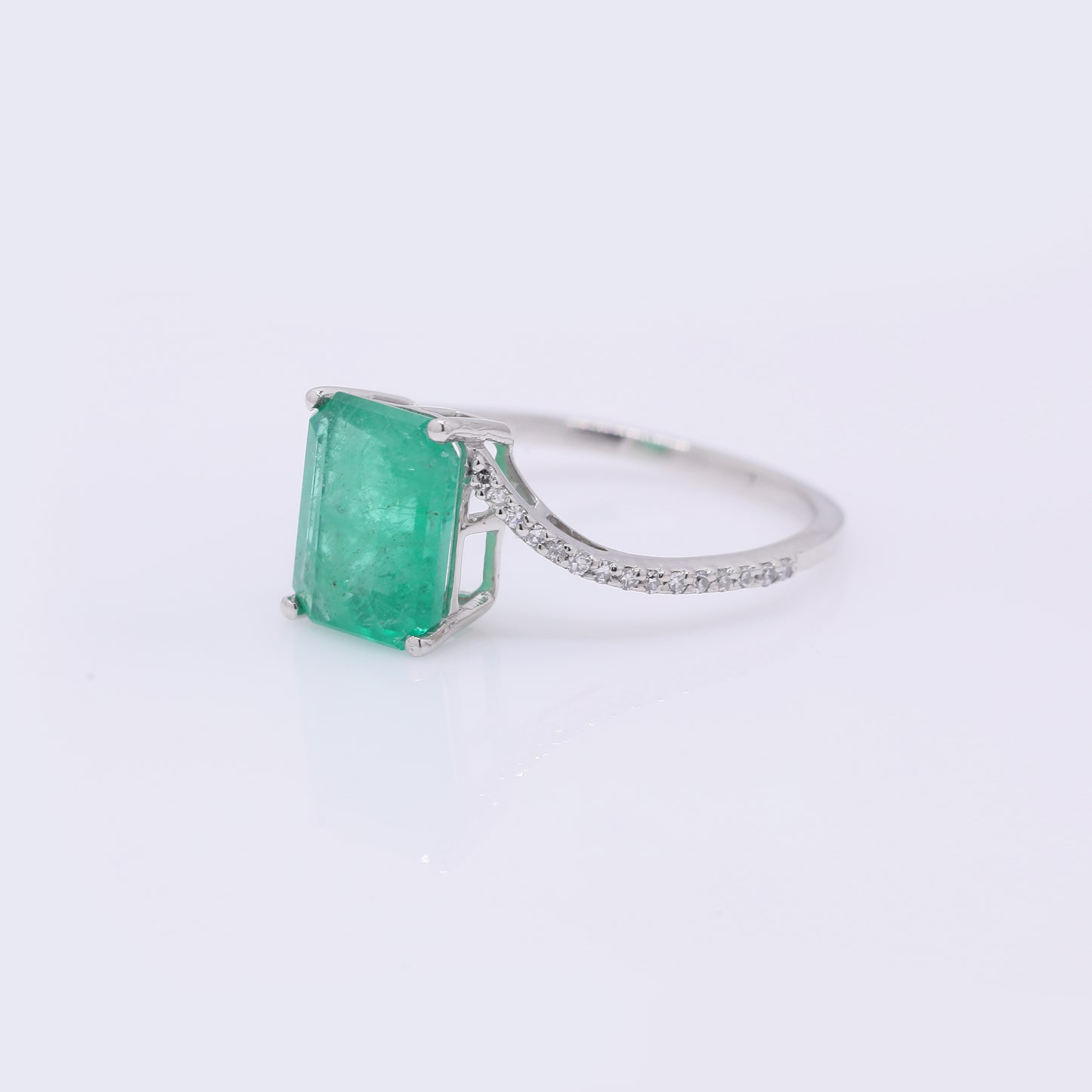2.34 Ct Octagon Step Cut Natural Emerald 950 Platinum Ring