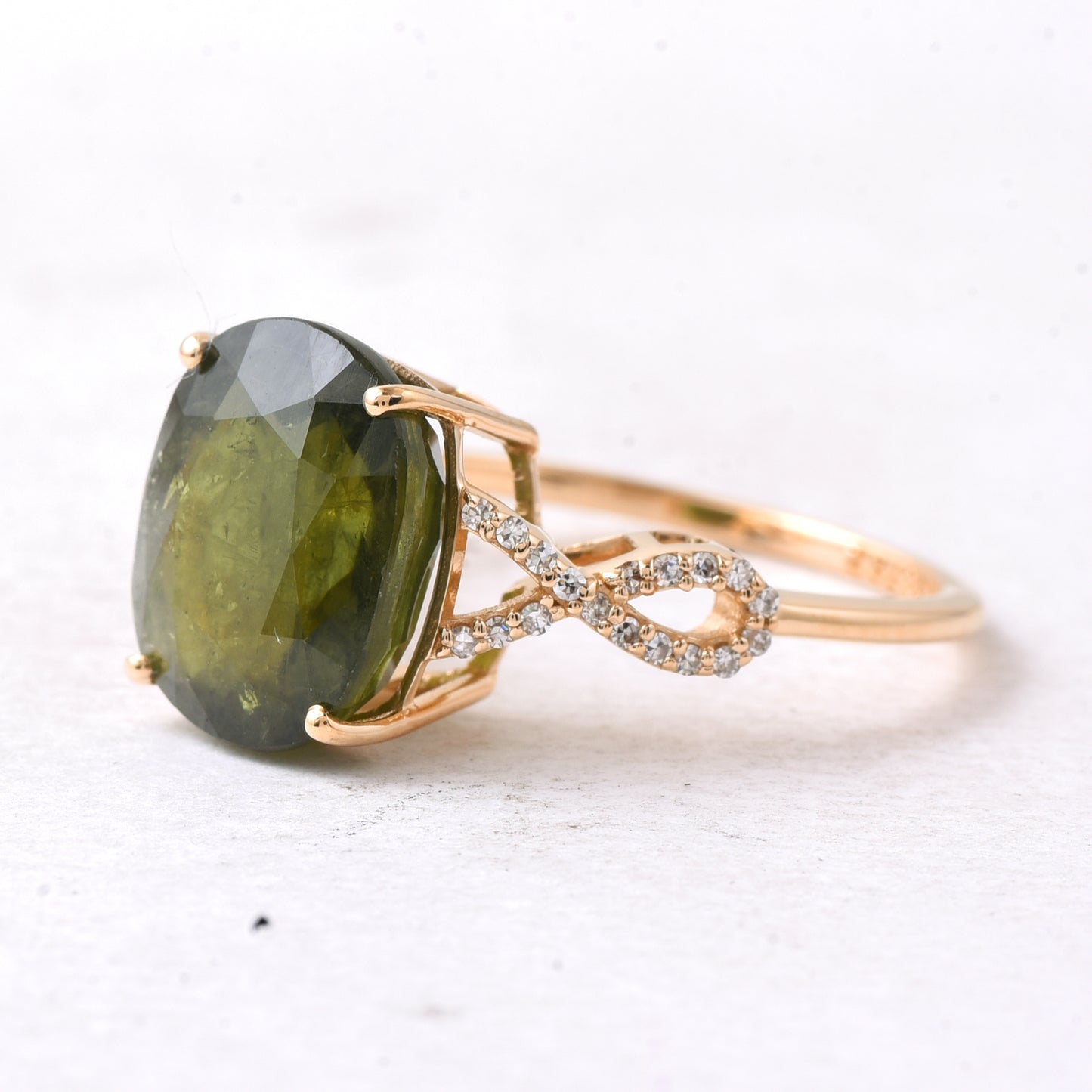 7.21 Ct Cushion Mixed Cut Natural Green Sapphire 14K Gold Ring