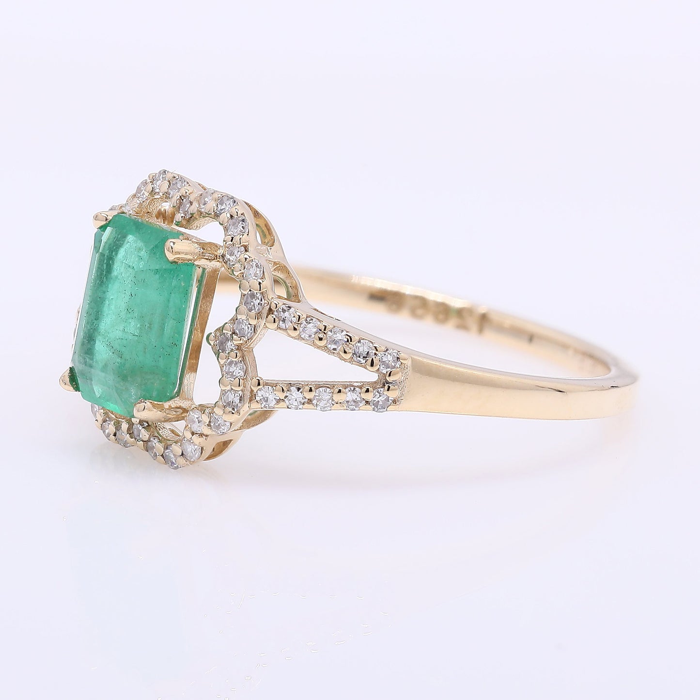 1.14 Ct Octagon Step Cut Natural Emerald 14K Gold Ring