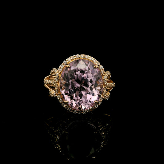 6.48 Ct Oval Kunzite 14K Gold Ring
