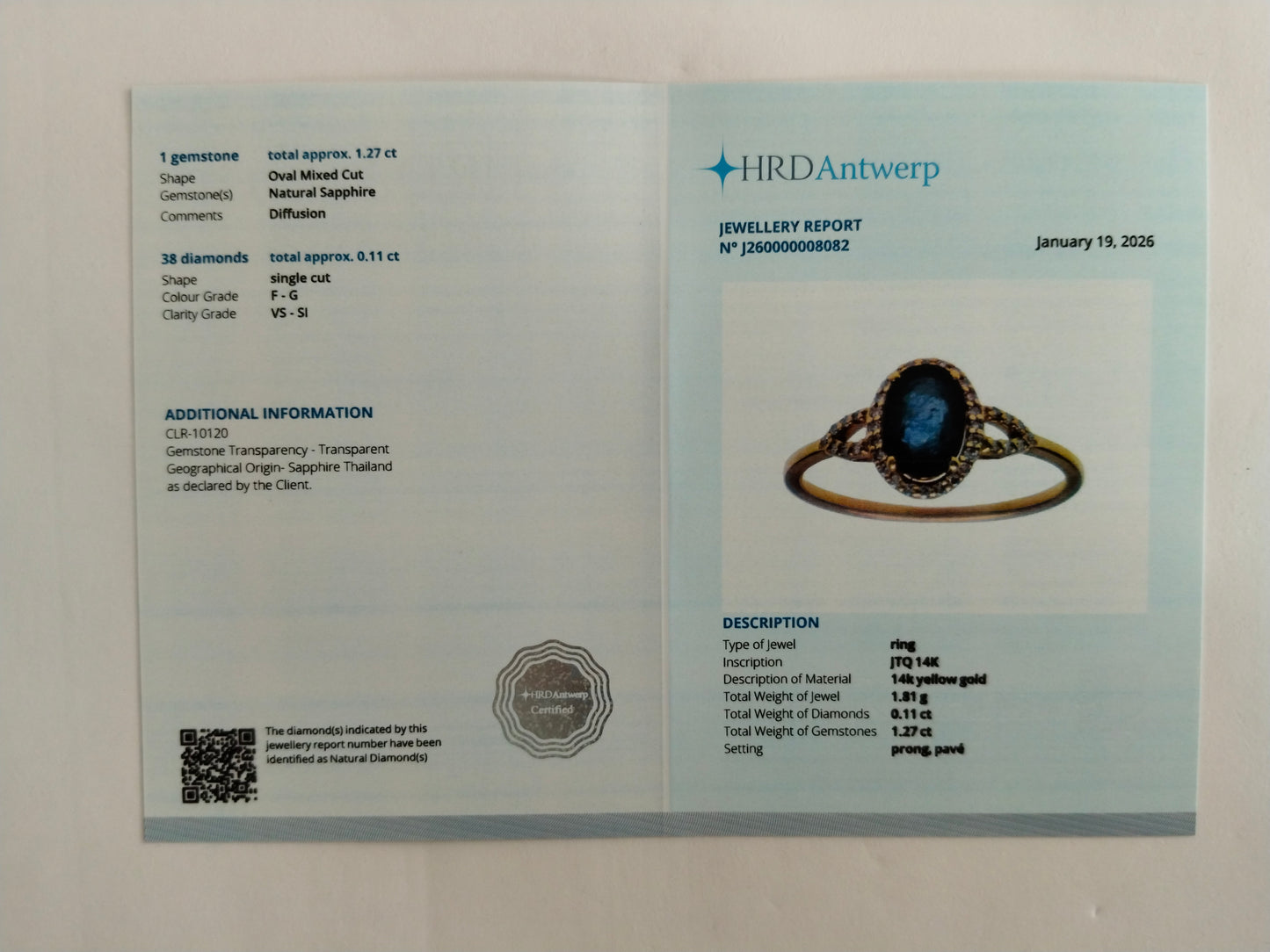 1.38 Ct Oval Mixed Cut Natural Sapphire 14K Gold Ring