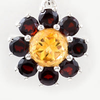 1.22 Ct Round Citrine, Garnet, 925 Sterling Silver Pendant