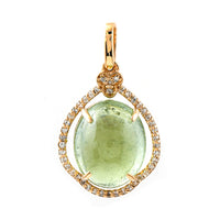 6.58 Ct Oval Cabochon Cut Natural Green Tourmaline 14K Gold Pendant
