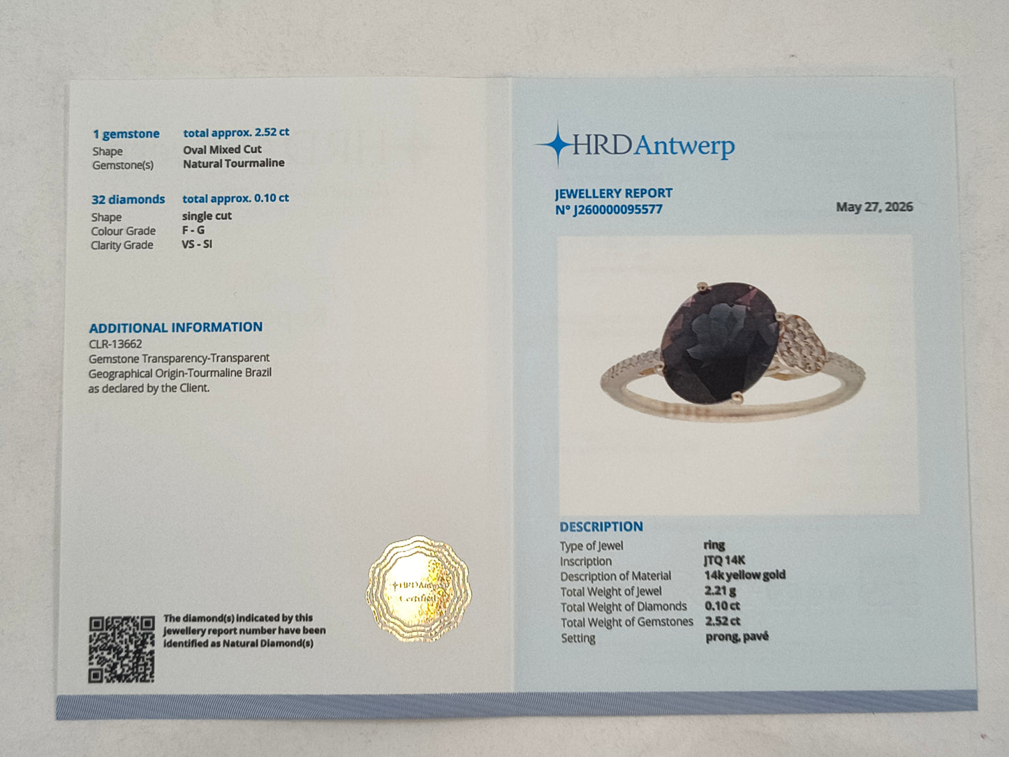 2.62 Ct Oval Mixed Cut Natural Tourmaline 14K Gold Ring