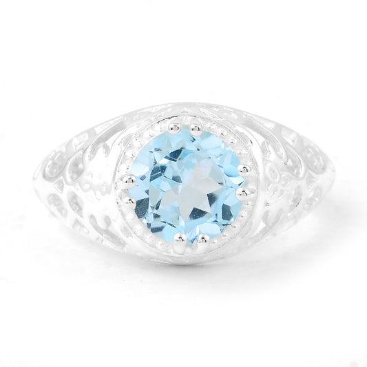 2.32 Ct Round Blue Topaz 925 Sterling Silver Ring