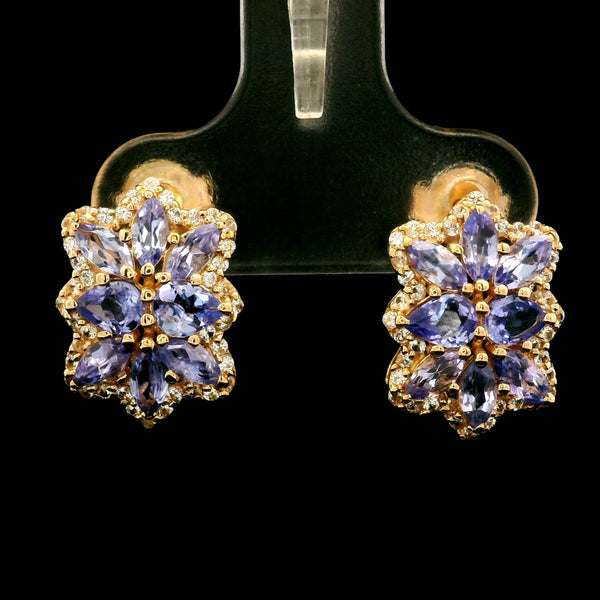 1.87 Ct Pear Tanzanite 14K Gold Earrings