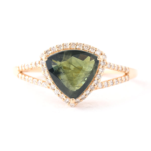 2.40 Ct Triangle Mixed Cut Natural Green Sapphire 14K Gold Ring
