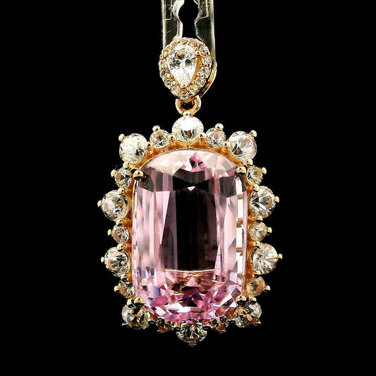 15.40 Ct Cushion Kunzite 14K Gold Pendant