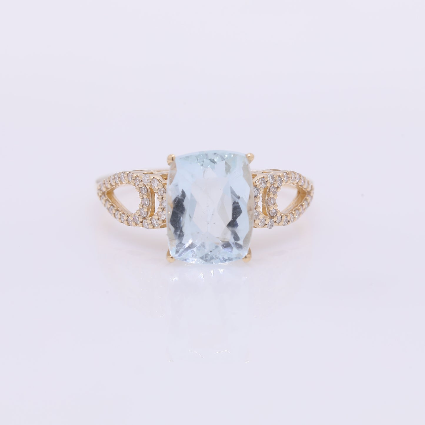 2.97 Ct Cushion Mixed Cut Natural Aquamarine 14K Gold Ring