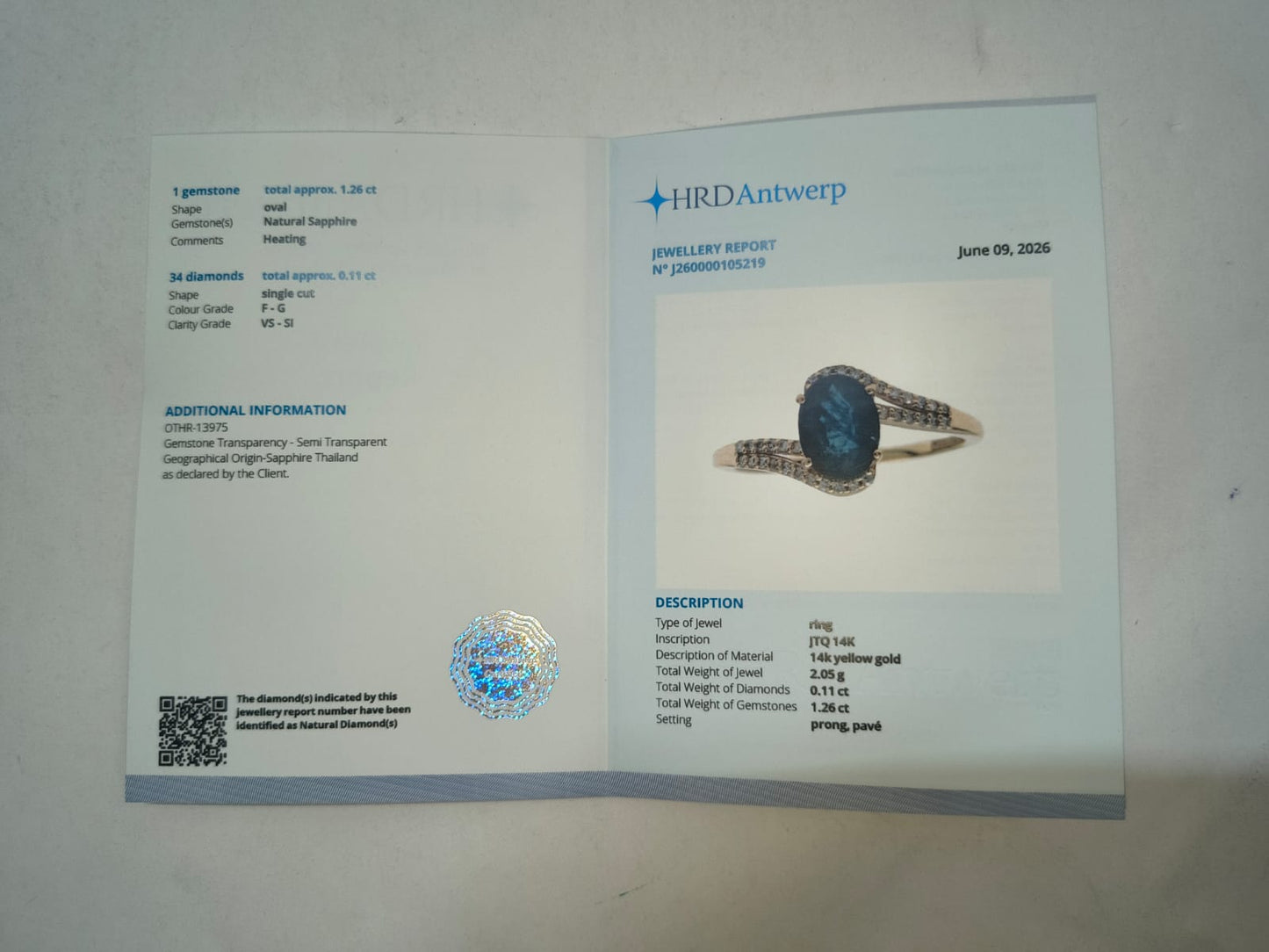 1.37 Ct Oval Mixed Cut Natural Sapphire 14K Gold Ring
