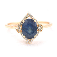 2.43 Ct Oval Mixed Cut Natural Sapphire 14K Gold Ring