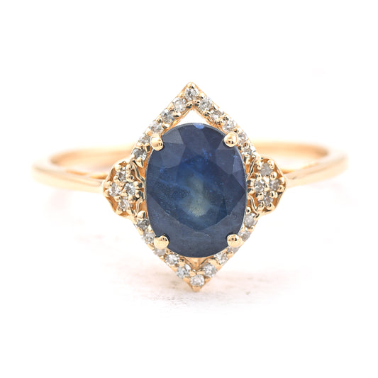 2.43 Ct Oval Mixed Cut Natural Sapphire 14K Gold Ring