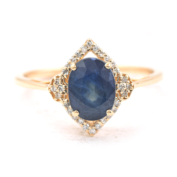 2.43 Ct Oval Mixed Cut Natural Sapphire 14K Gold Ring