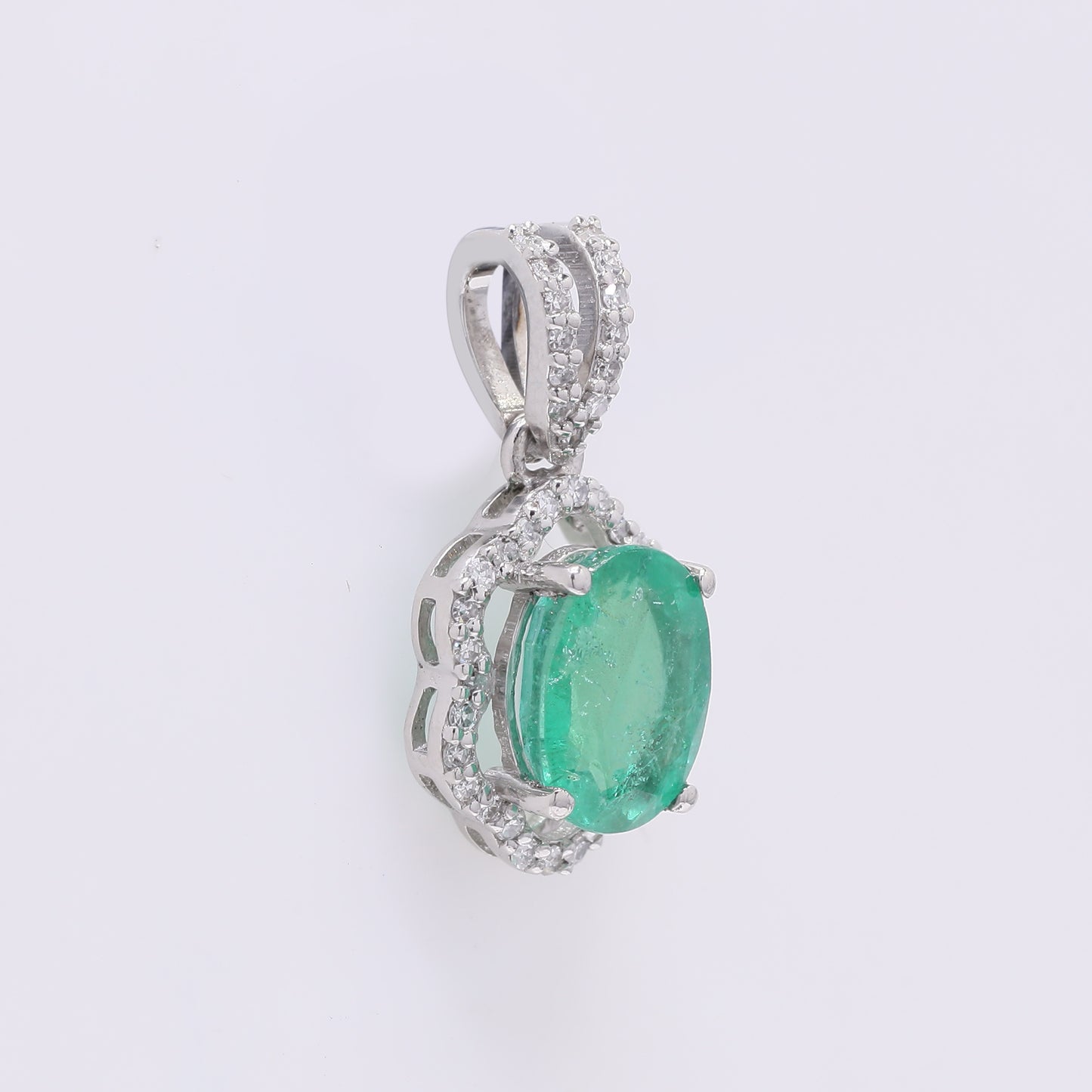 1.50 Ct Oval Mixed Cut Natural Emerald 950 Platinum Pendant