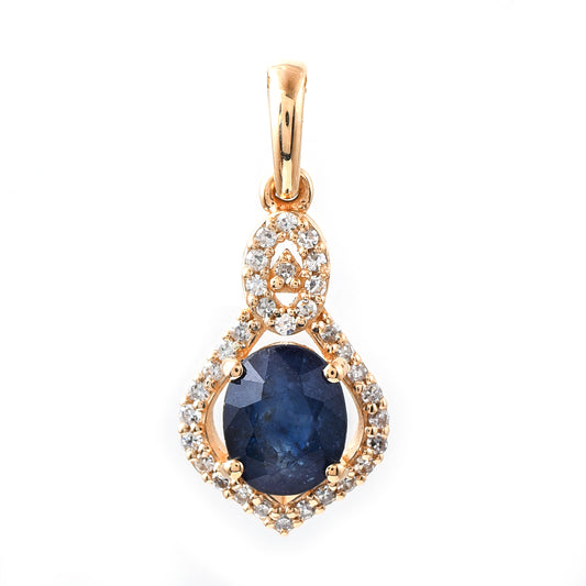 1.28 Ct Oval Mixed Cut Natural Sapphire 14K Gold Pendant