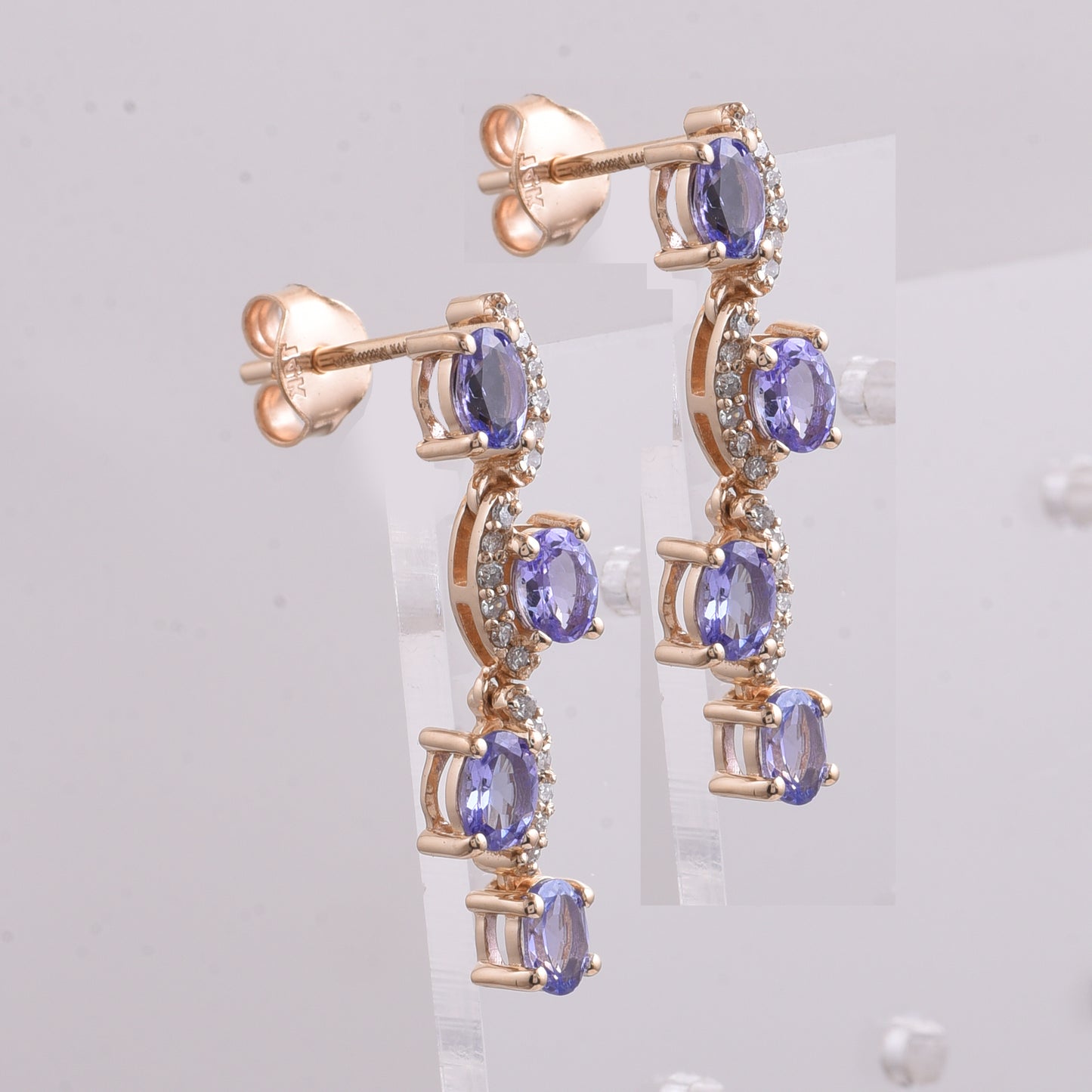 1.46 Ct Oval Mixed Cut Natural Tanzanite 14K Gold Earrings