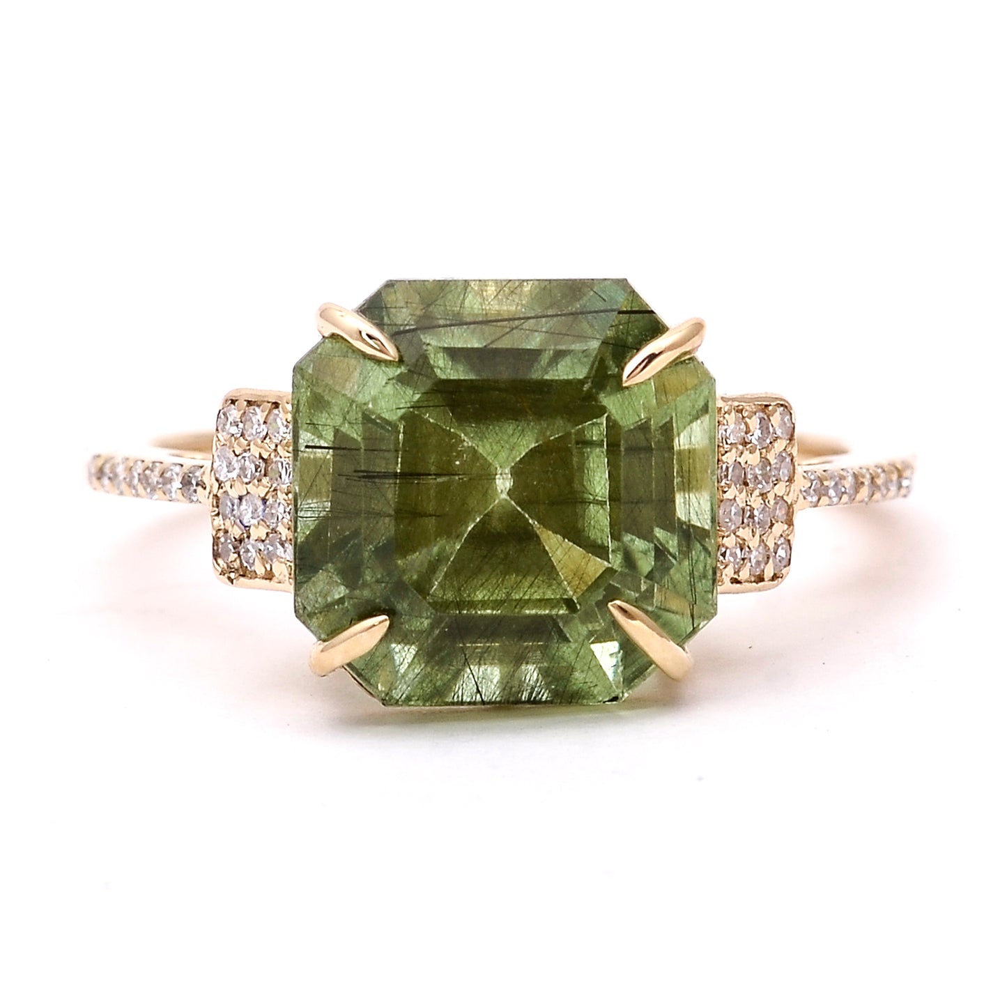 6.62 Ct Octagon Natural Eridot 14K Gold Ring