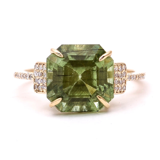 6.62 Ct Octagon Natural Eridot 14K Gold Ring