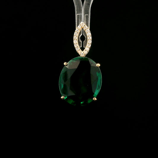 5.43 Ct Oval Mixed Cut Lab Grown Emerald 14K Gold Pendant