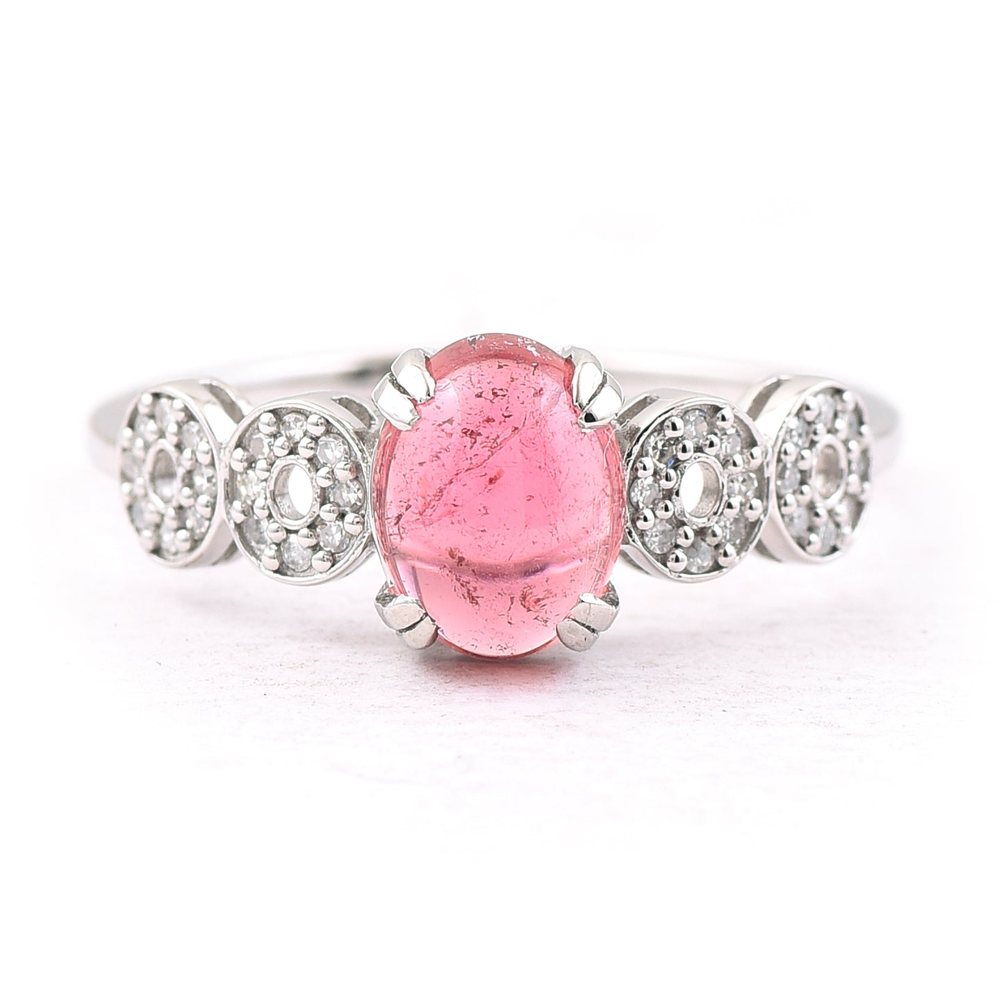 1.46 Ct Oval Cabochon Cut Natural Pink Tourmaline 950 Platinum Ring