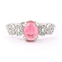 1.46 Ct Oval Cabochon Cut Natural Pink Tourmaline 950 Platinum Ring