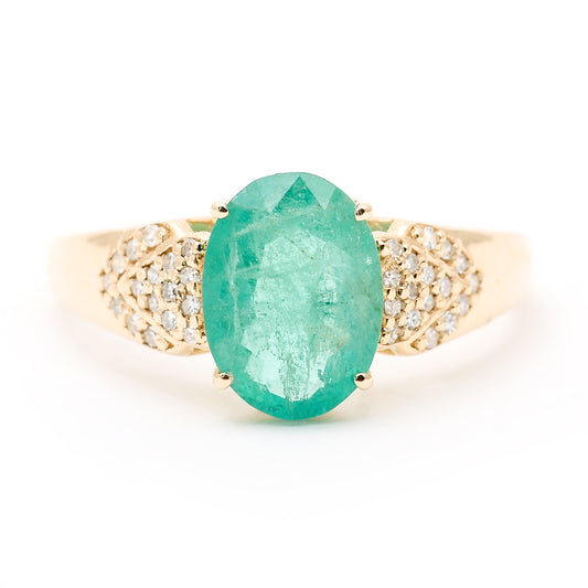 2.00 Ct Oval Mixed Cut Natural Emerald 14K Gold Ring