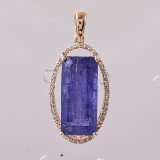 8.43 Ct Octagon Step Cut Natural Tanzanite 14K Gold Pendant