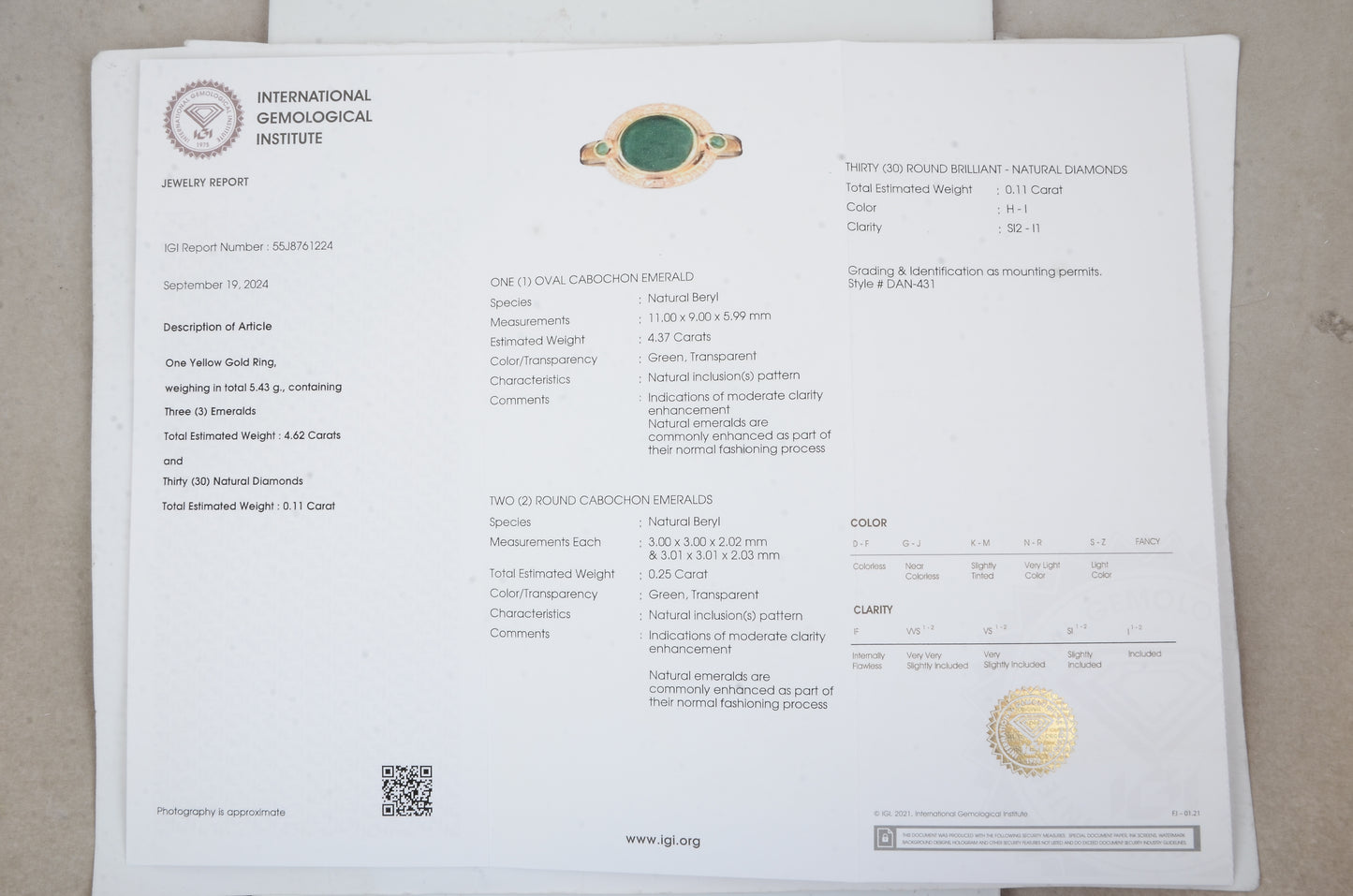 4.73 Carat Oval Natural Beryl Emerald 14K Gold Ring