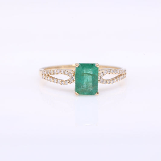 1.20 Ct Octagon Step Cut Natural Emerald 14K Gold Ring