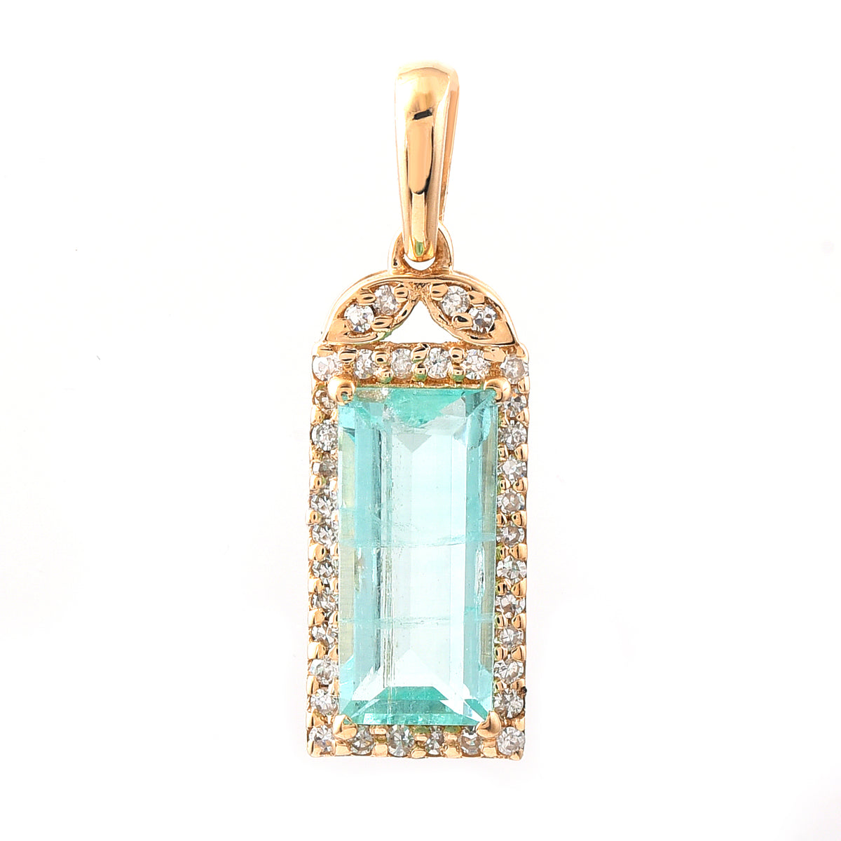 1.09 Ct Rectangle Step Cut Natural Emerald 14K Gold Pendant