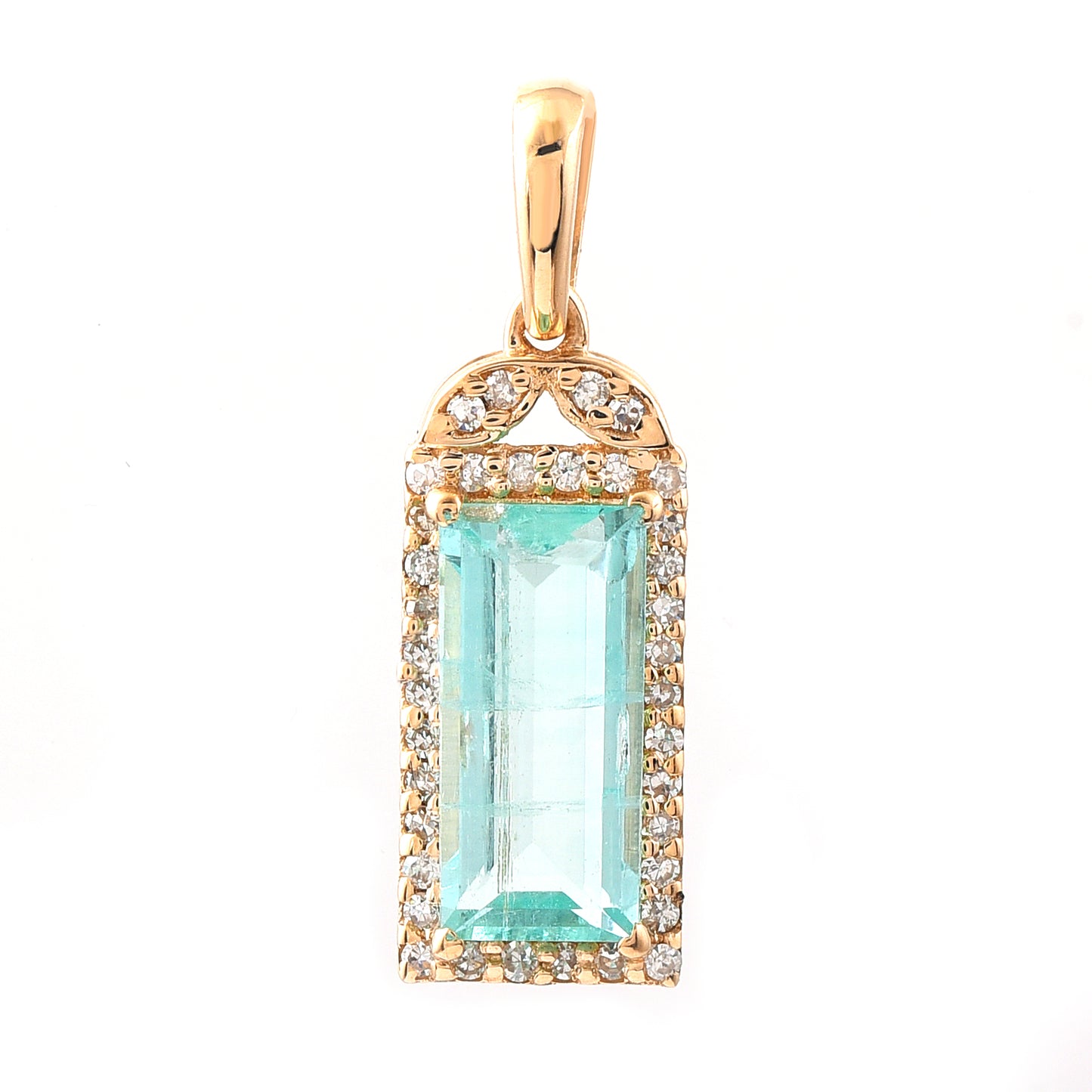 1.09 Ct Rectangle Step Cut Natural Emerald 14K Gold Pendant
