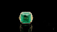 14.07 Ct Square Emerald Cut Natural Beryl Emerald 18K Gold Ring