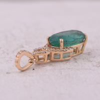 2.23 Ct Oval Mixed Cut Natural Emerald 14K Gold Pendant