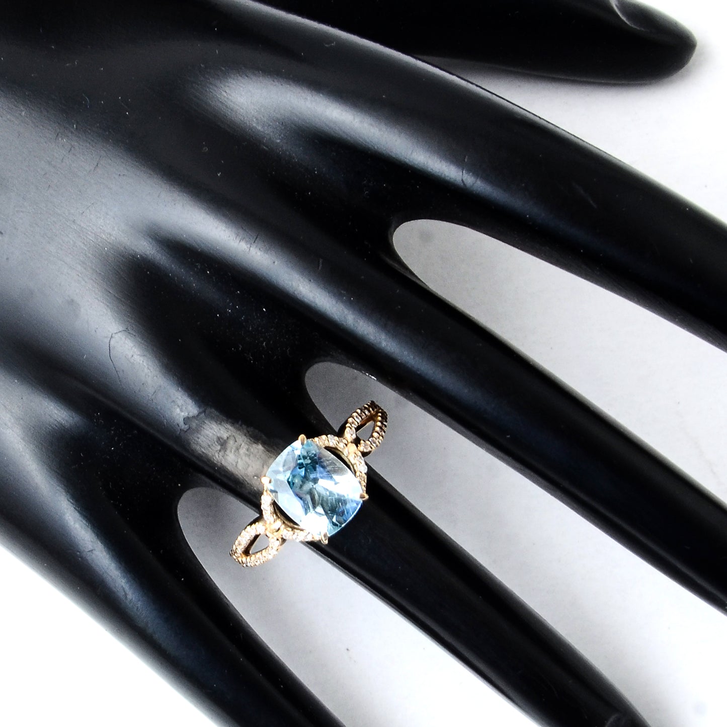 2.16 Ct Cushion Mixed Cut Natural Blue Topaz 14K Gold Ring