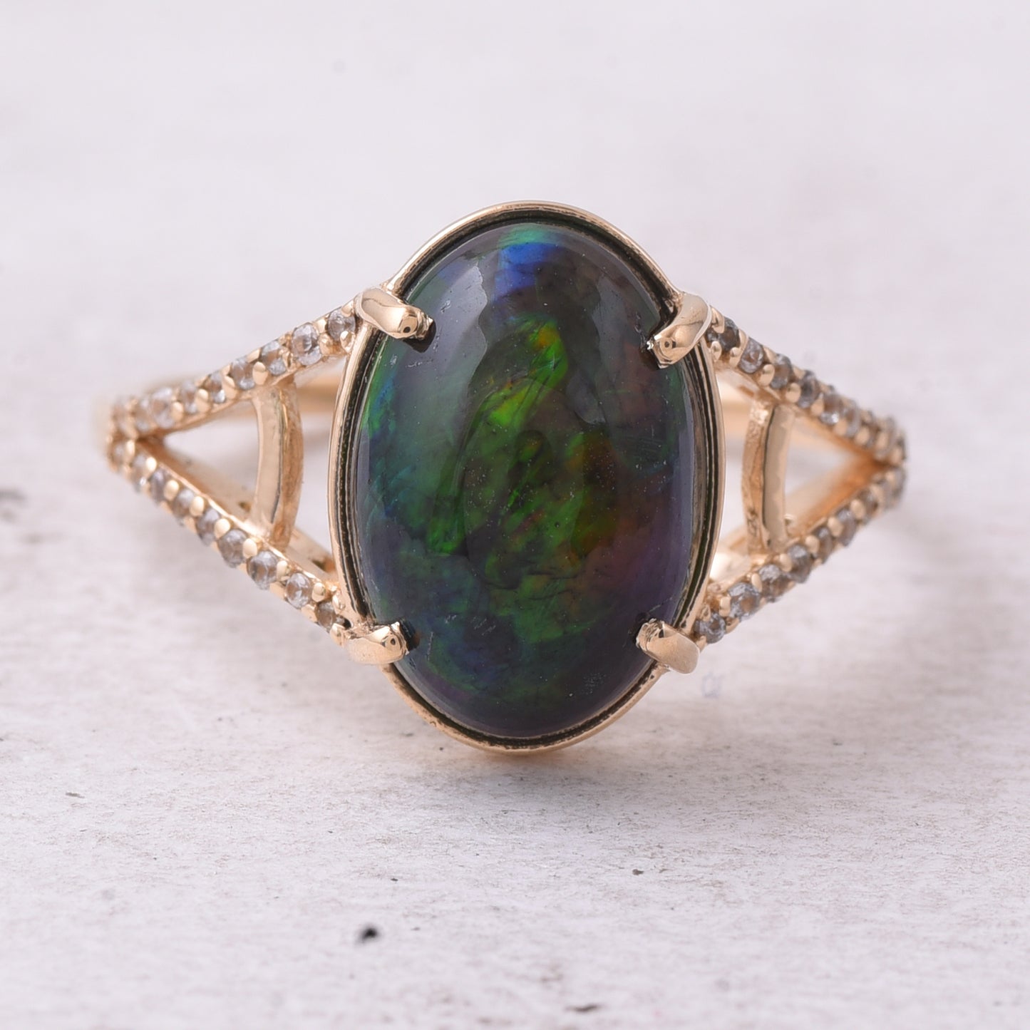 3.05 Ct Oval Natural Black Opal 14K Gold Ring