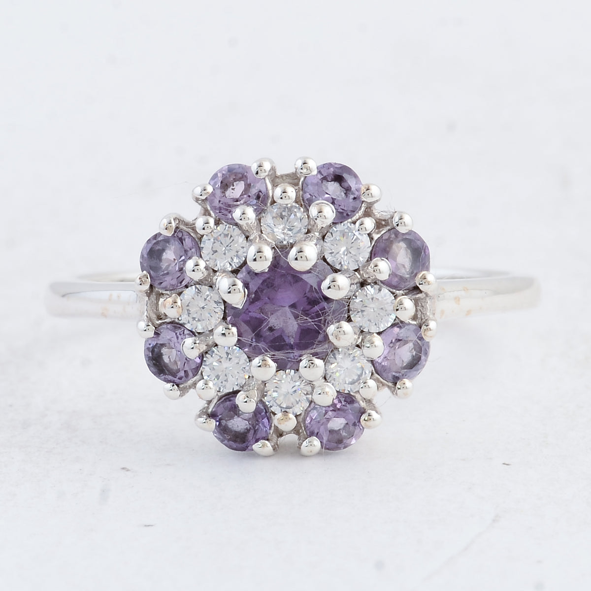1.56 Ct Round Amethyst 925 Sterling Silver Ring
