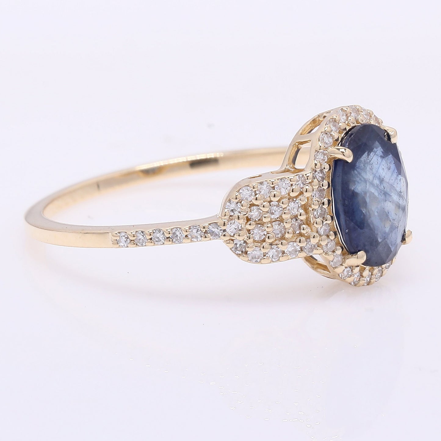 1.53 Ct Oval Mixed Cut Natural Sapphire 14K Gold Ring