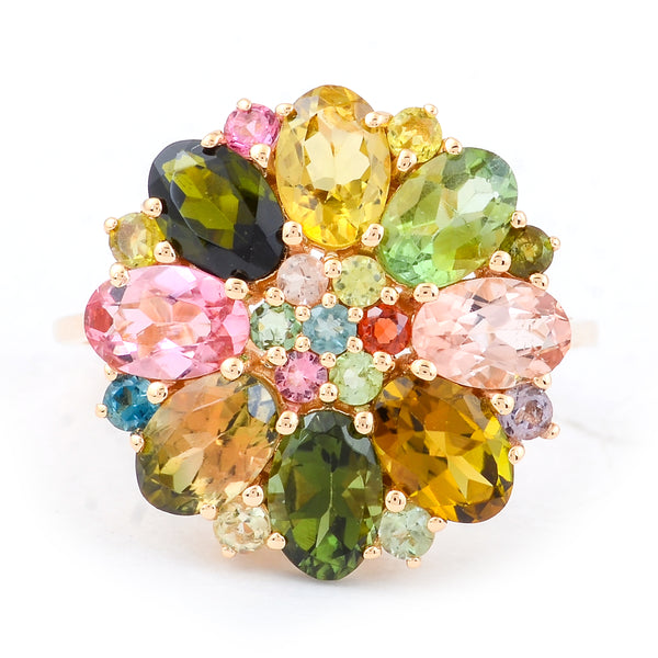 3.94 Ct Oval Multi Tourmaline 14K Gold Ring