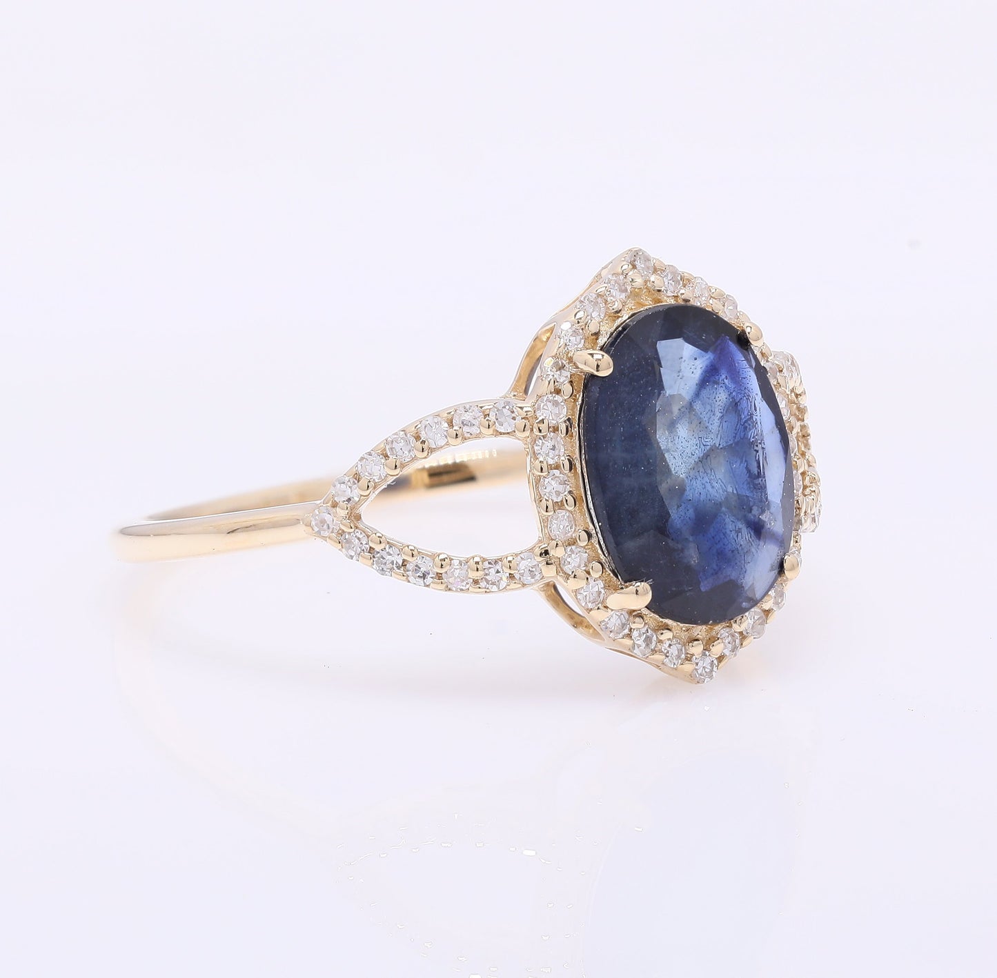 1.73 Ct Oval Mixed Cut Natural Sapphire 14K Gold Ring