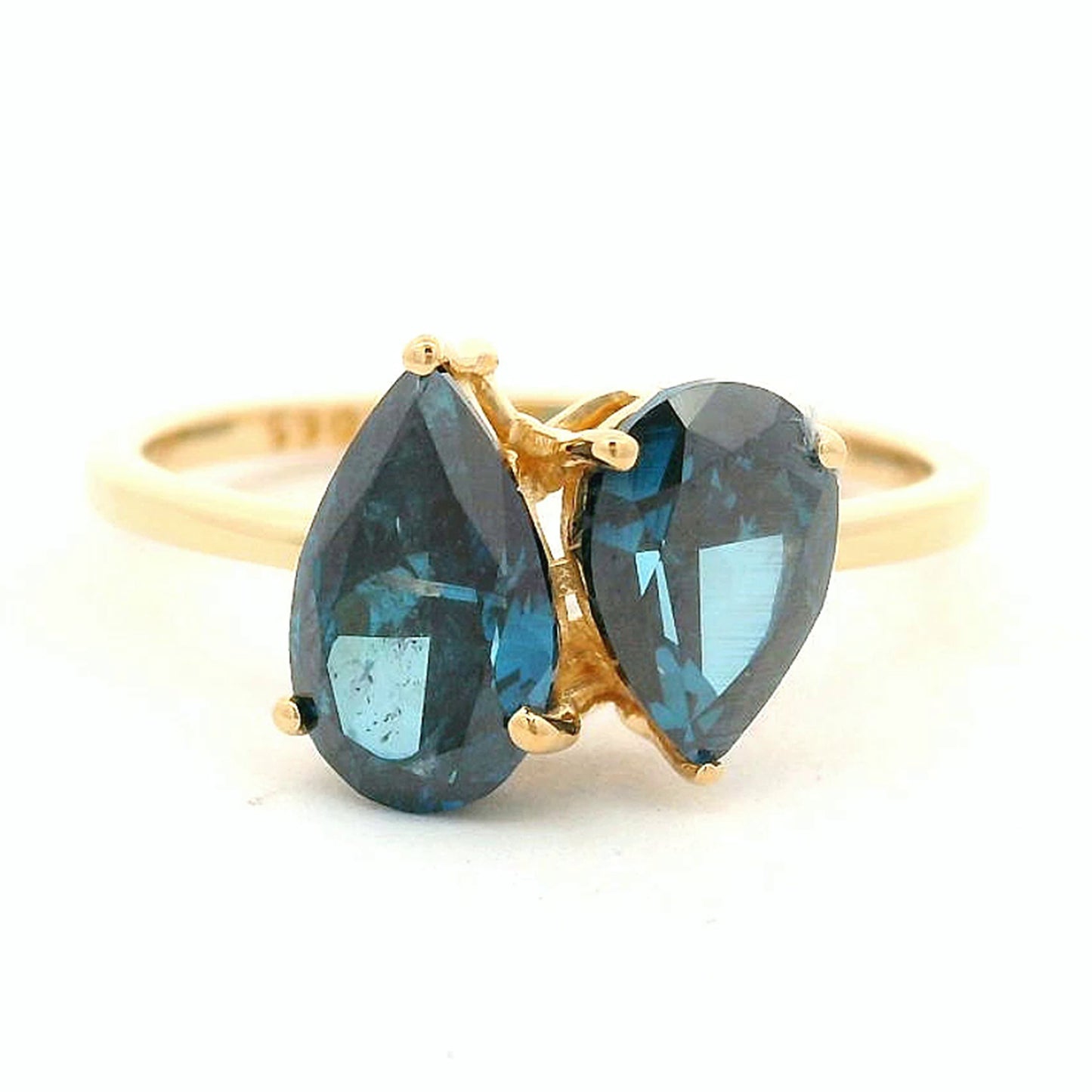 2.19 Ct Pear Blue Diamond 14K Gold Ring