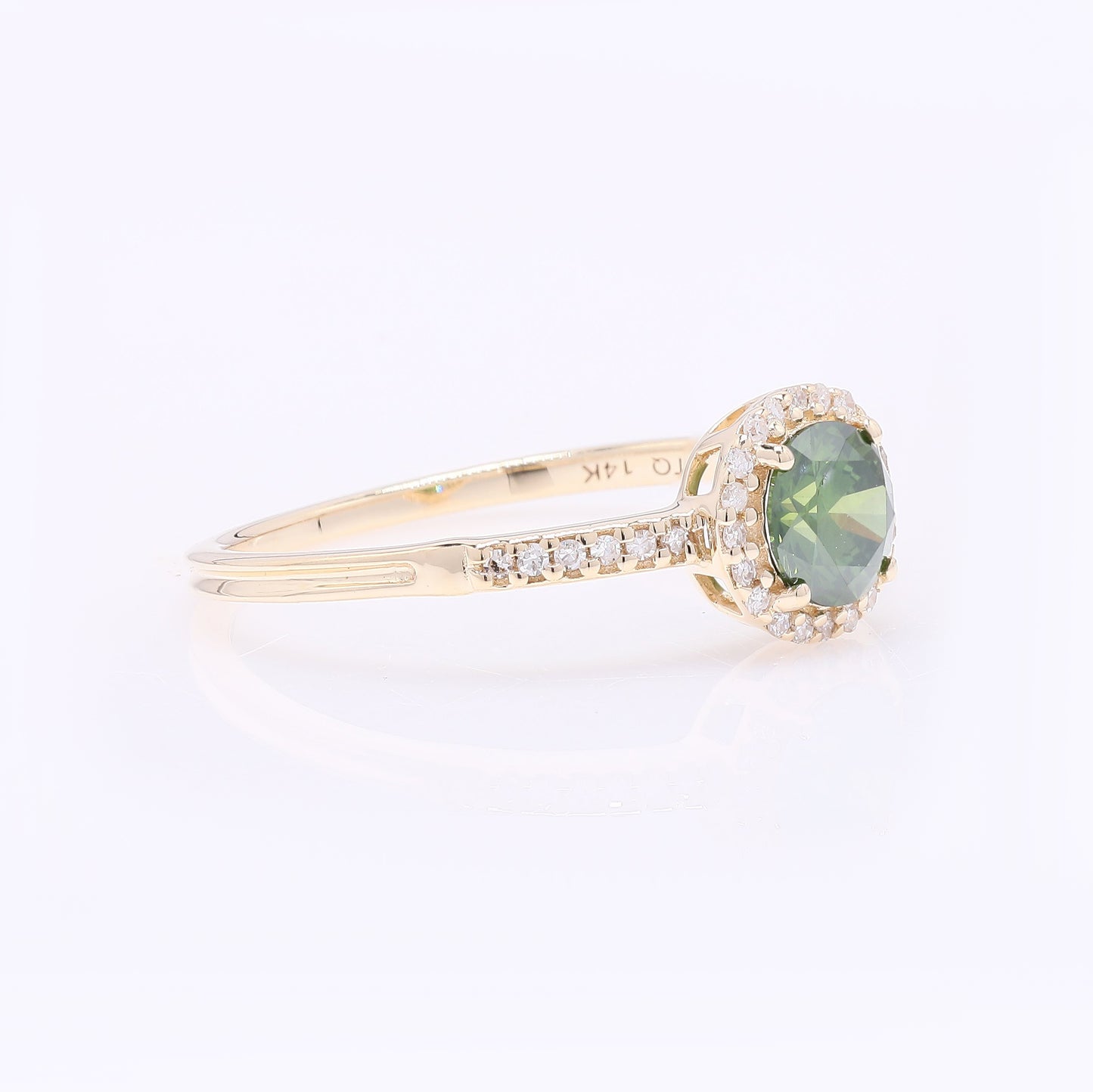 0.64 Ct Round Green Diamond 14K Gold Ring