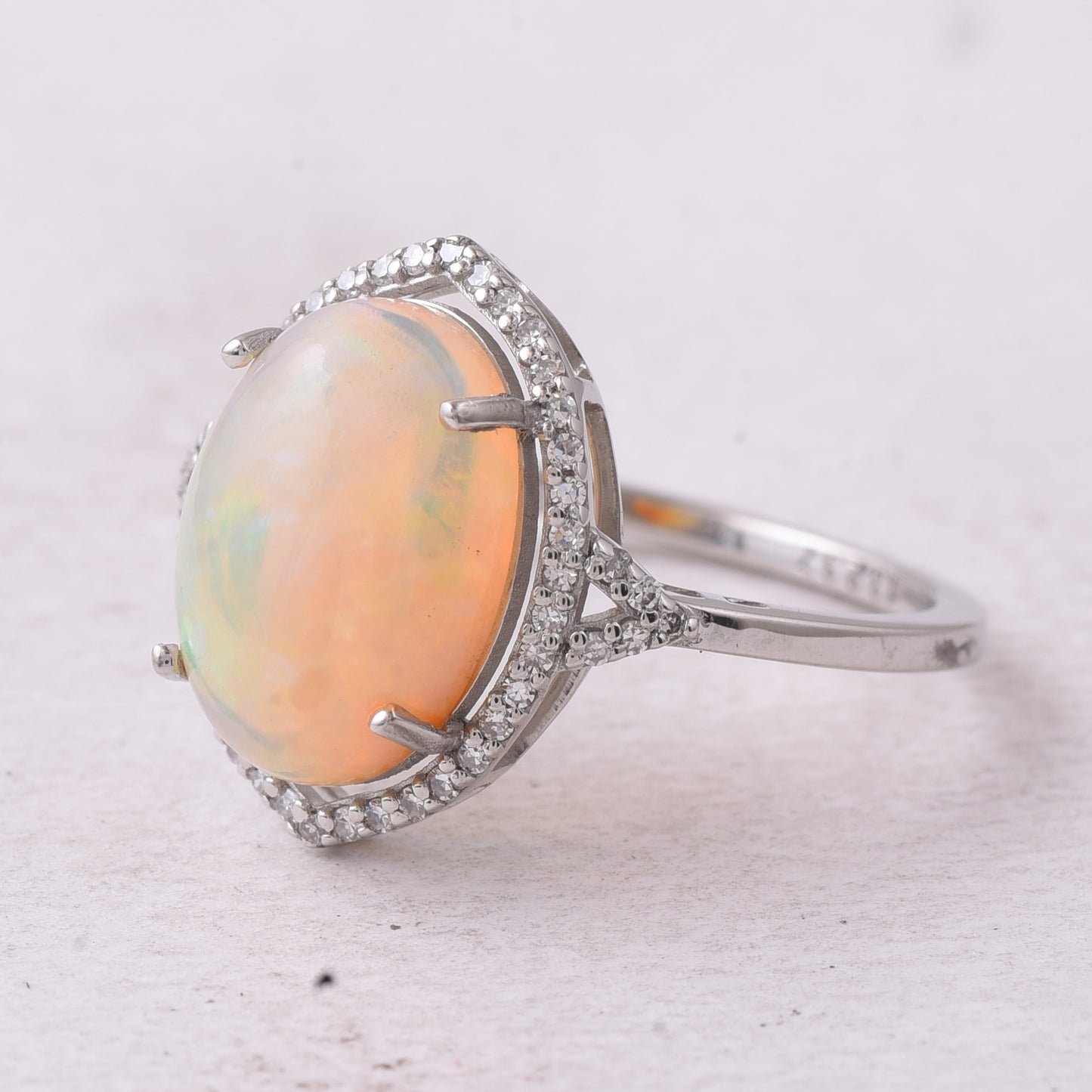 2.89 Ct Oval Cabochon Cut Natural Opal 950 Platinum Ring