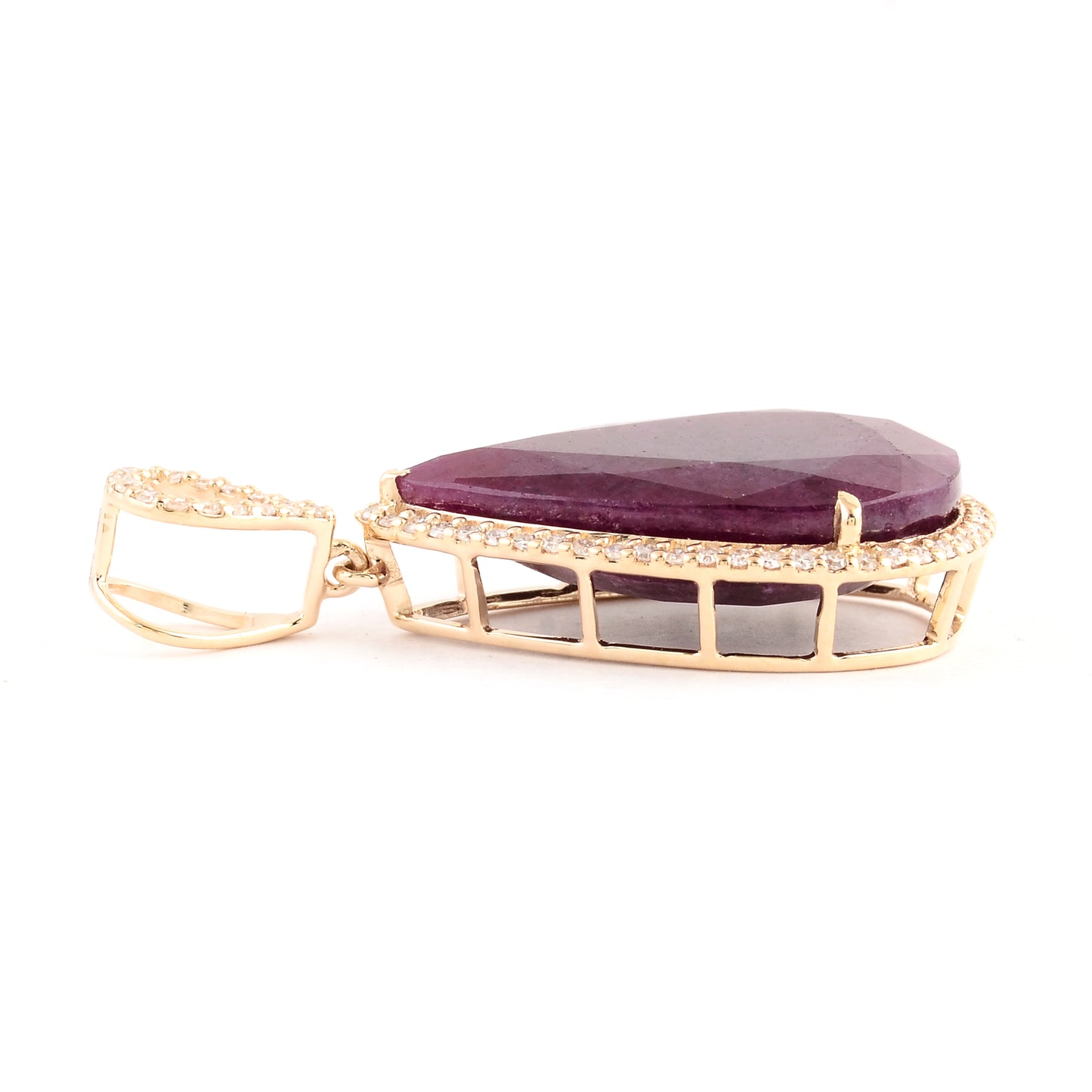 11.39 Ct Pear Mixed Cut Natural Corundum Ruby 14K Gold Pendant