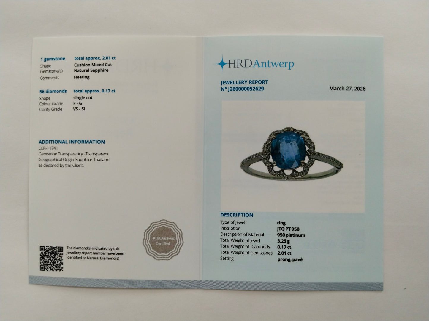 2.18 Ct Cushion Mixed Cut Natural Sapphire 950 Platinum Ring
