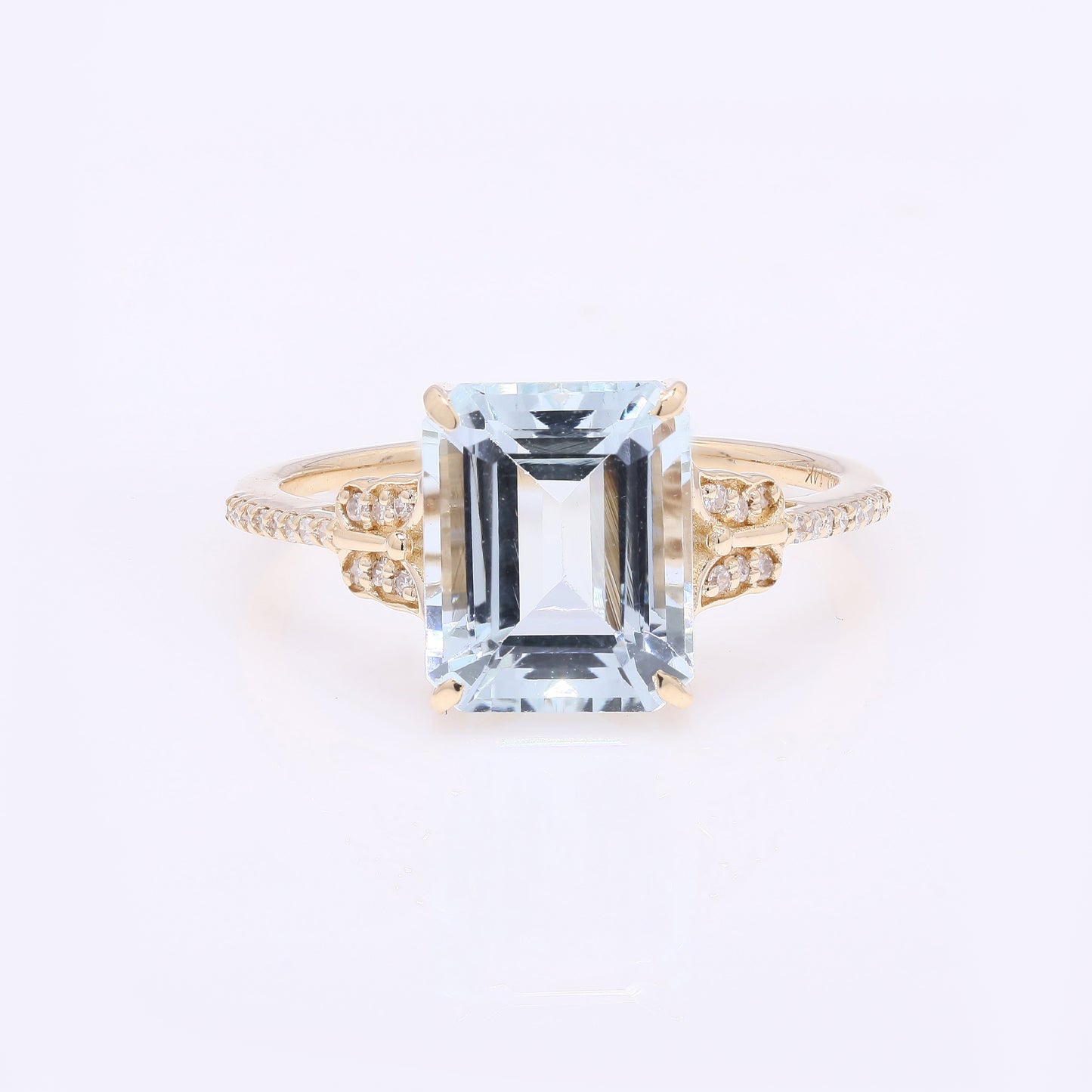 3.43 Ct Emerald Cut Natural Beryl Aquamarine 14K Gold Ring